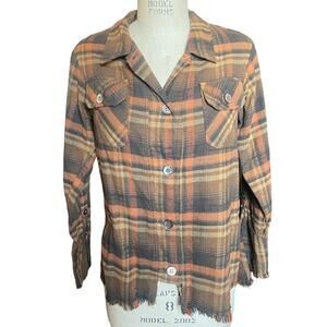 Barbara Bowman Ojai Brown Plaid Button Down Flannel Shirt Size Large/ 8-10